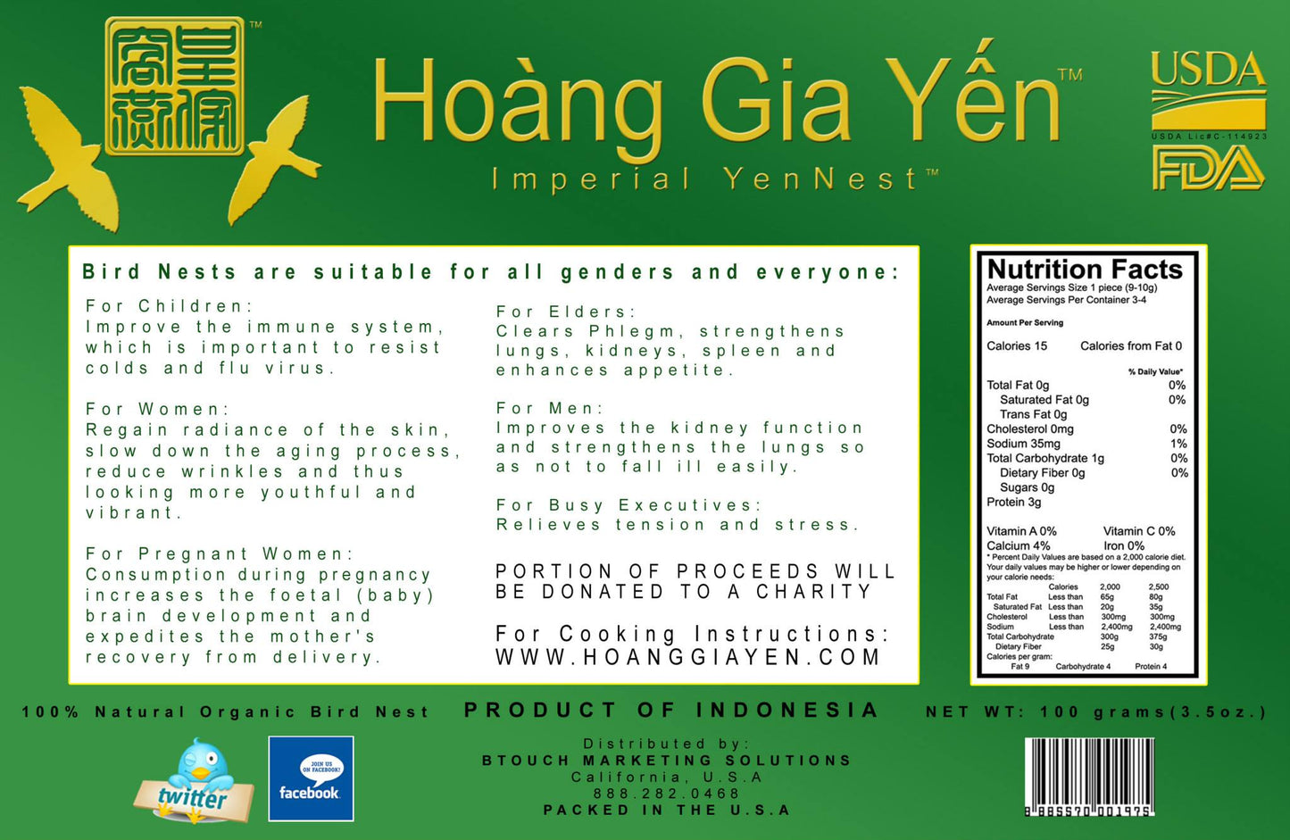 Hoàng Gia Yến USDA FDA Approved bird nest